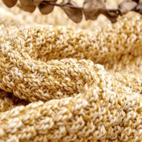 Gold Knitted Throw Blanket for Couch, Soft, Cozy Machine Washable 100% Cotton Sofa Blanket, Heavy 2.5lb Weight, Laundry Bag Included